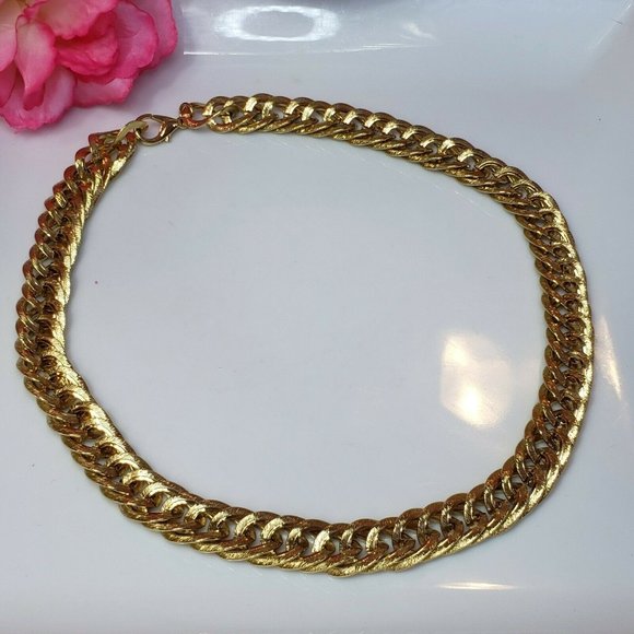 Gold Tone Link Thick Choker Statement Necklace Chic Collar Runway Chain 20" - Picture 11 of 11